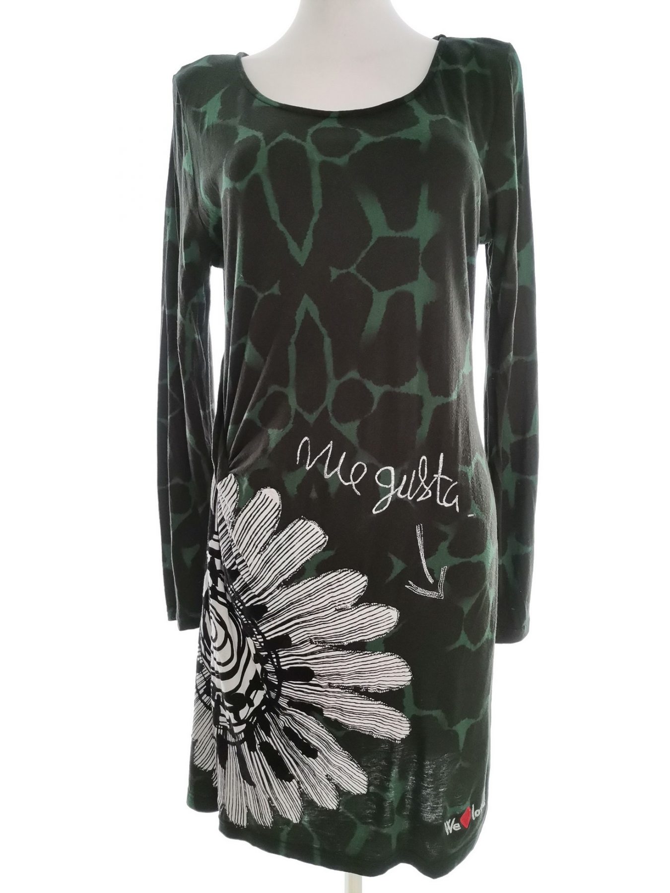 DESIGUAL Stl XL Färg Svart Djurtryck Rund urringning Stickad Klänning Långärmad Knälängd Material Viskos