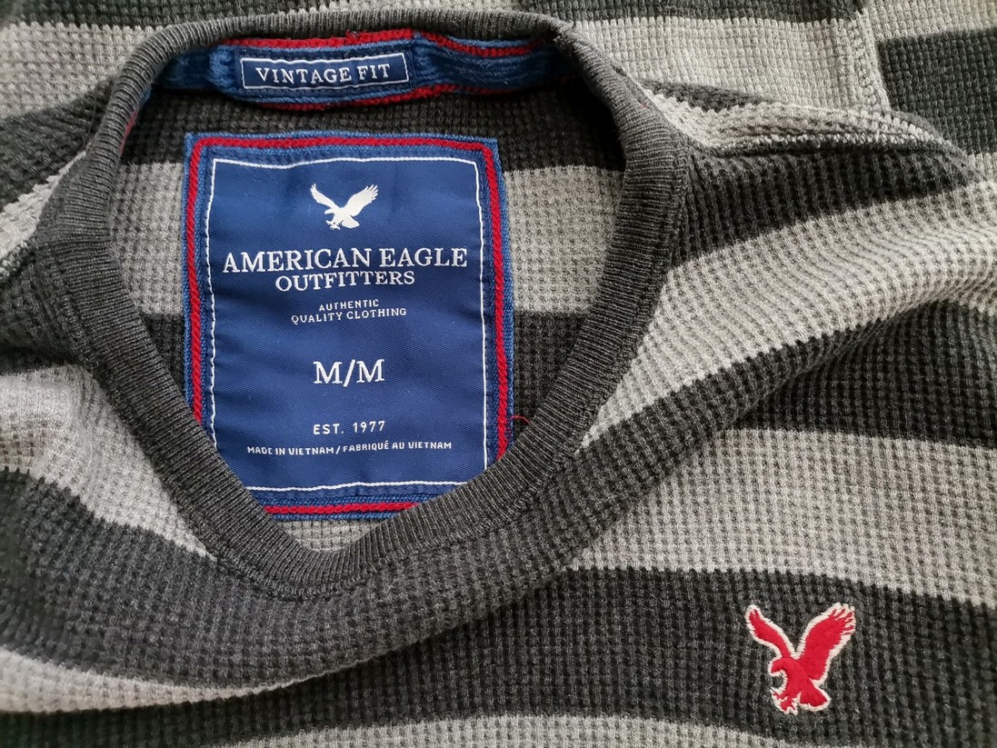 American Eagle Stl M Färg Grå Ränder Herr Tröja Långärmad Material Bomull 100%