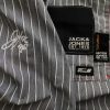 Jack & jones Stl L Färg Grå Ränder Krage Herr skjorta, casual Långärmad Material Bomull 100%