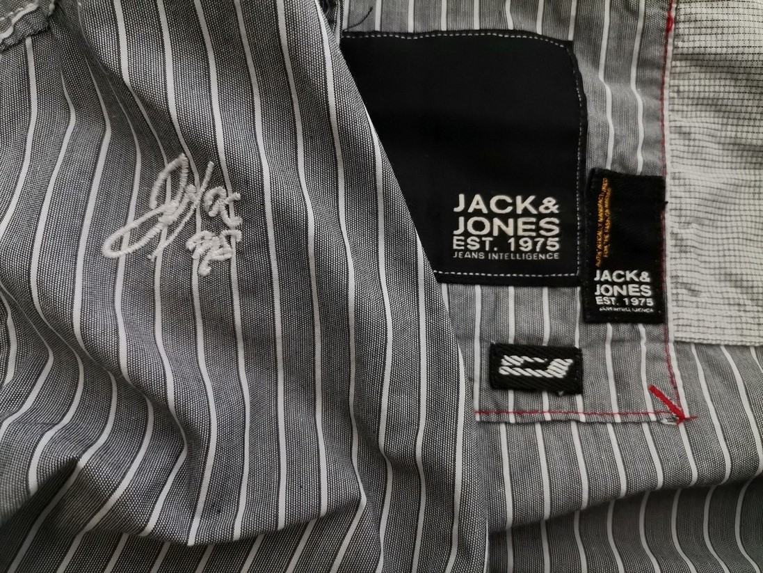 Jack & jones Stl L Färg Grå Ränder Krage Herr skjorta, casual Långärmad Material Bomull 100%