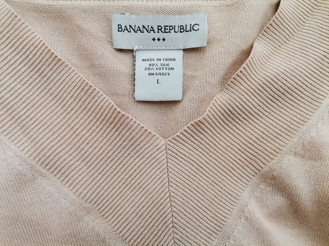 Banana Republic Stl L Färg Beige V-ringning Tröja Långärmad Material Siden Finstickat