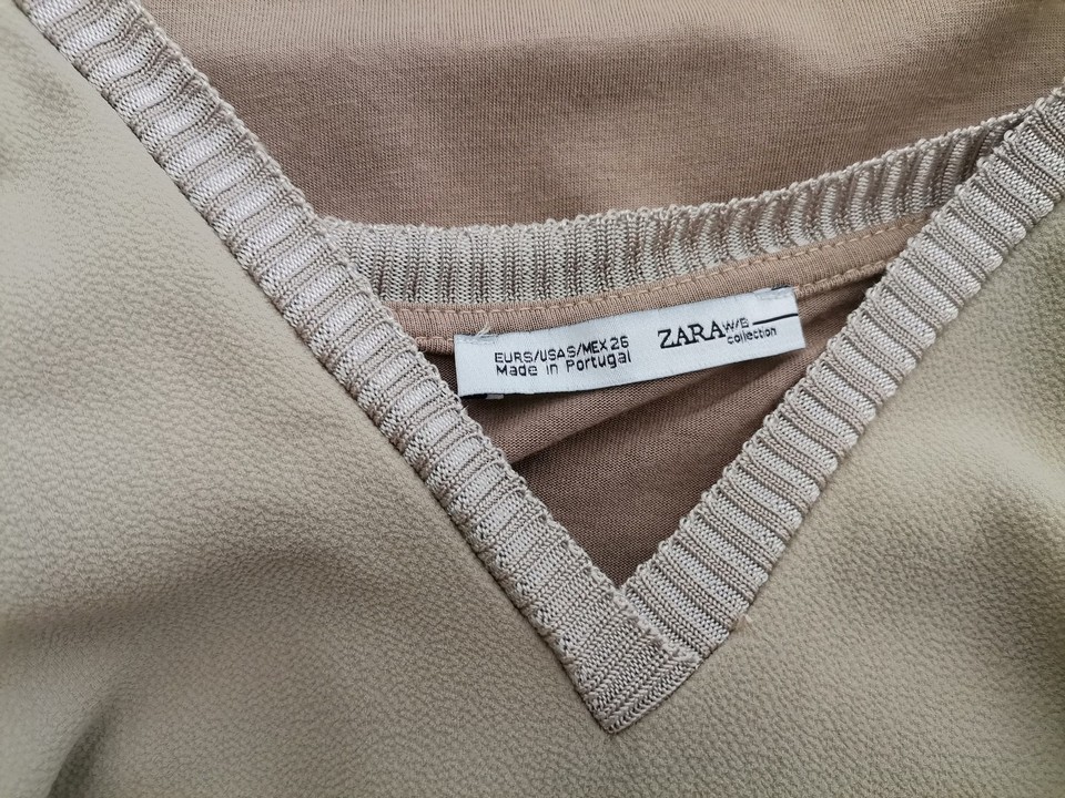 Zara Stl S Färg Beige V-ringning Stickad Klänning Kortärmad Knälängd Material Viskos 100%