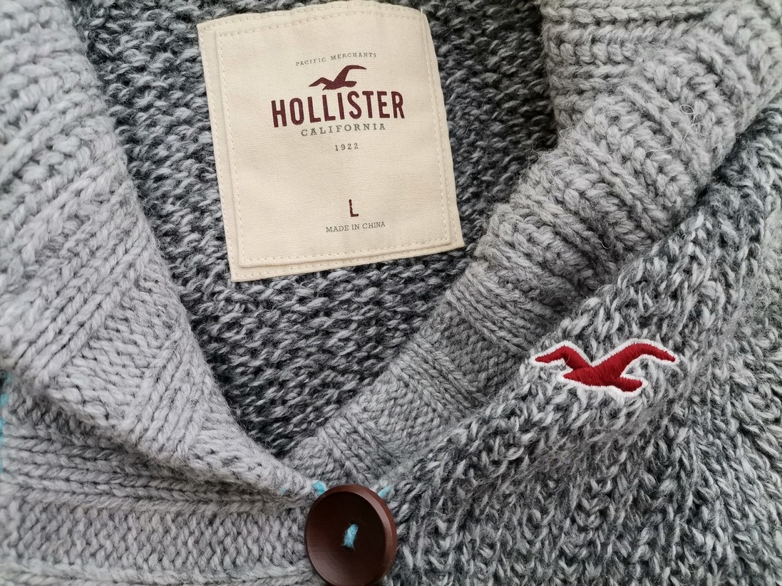 Hollister Stl L Färg Grå Krage Knäppt kofta Långärmad Material Ull Grovstickat