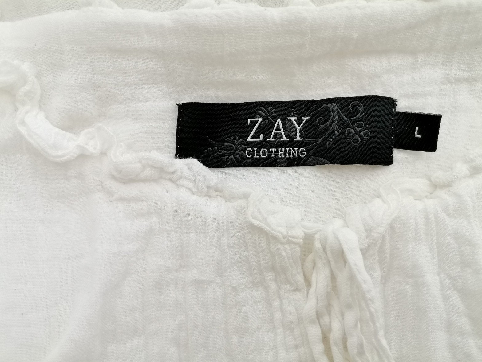 Zay Stl L Färg Vit Keyhole Crew Neck Mini Klänning ärm 3/4 Kort Material Bomull 100%