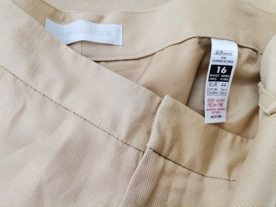 St. Bernard for DUNNES STORES Stl 16 (44) Färg Beige Eleganta Byxor Material Lin 100%