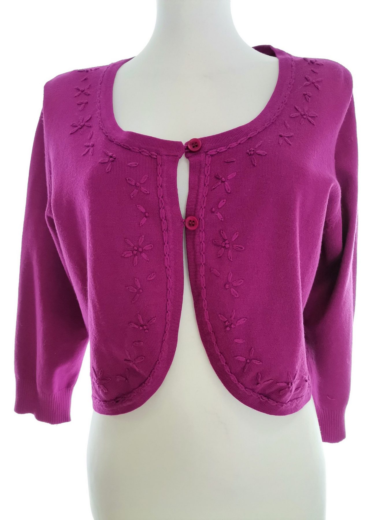 Isolde Stl L Färg Fuchsia Rund urringning Koftbolero ärm 3/4 Material Viskos Finstickat