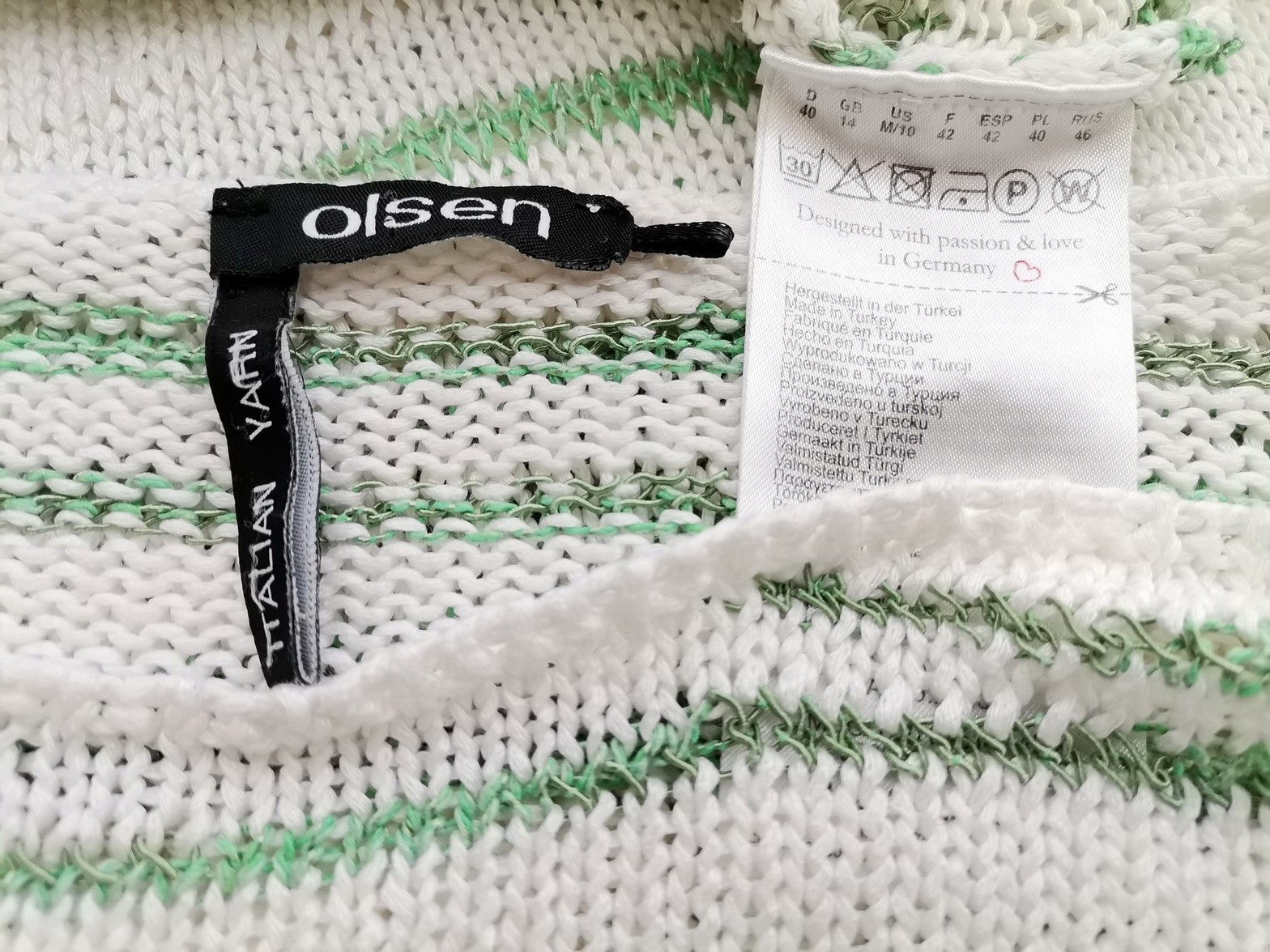 Olsen Stl 40 Färg Vit Ränder Rund urringning Stickad Tunika Blus Långärmad Material Akryl