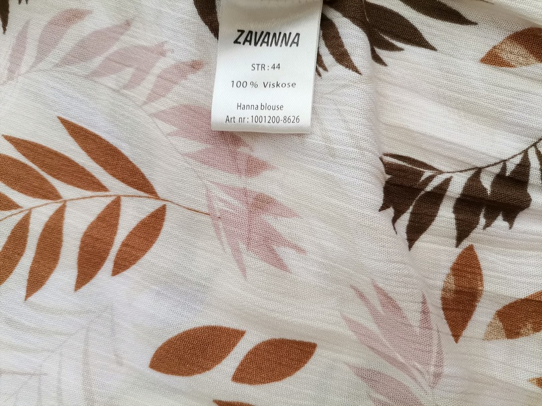 Zavanna Stl 44 Färg Beige Floral Blad Rund urringning Tunika blus Kortärmad Material Viskos 100%