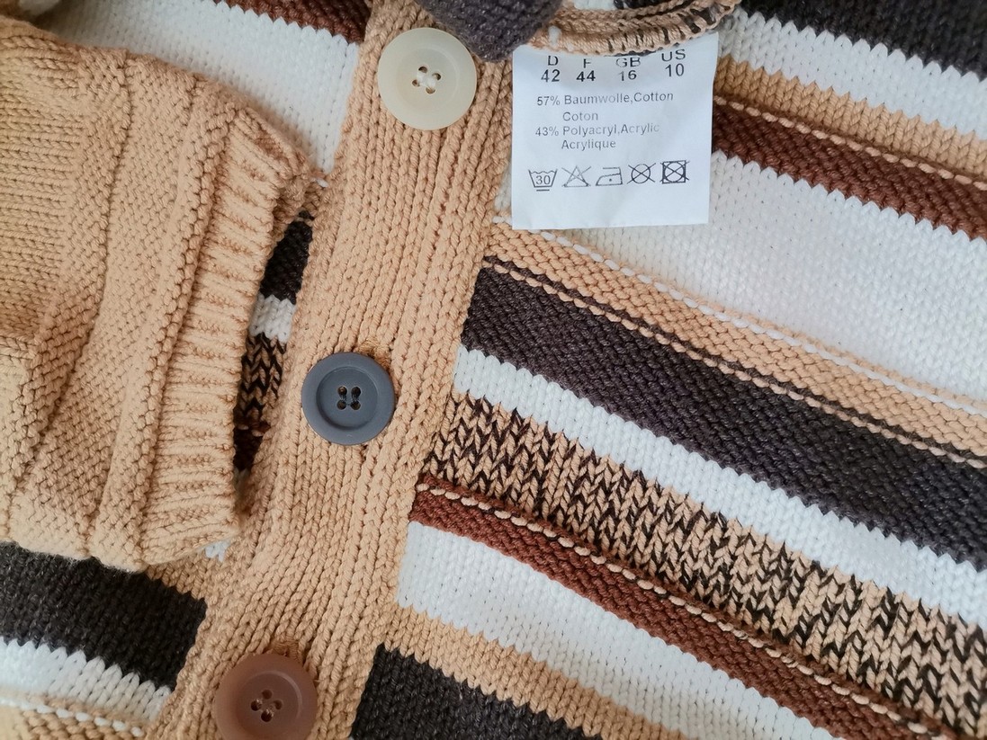 Olsen Stl 42 Färg Beige Ränder Krage Lång knäppt kofta Långärmad Material Bomull Finstickat