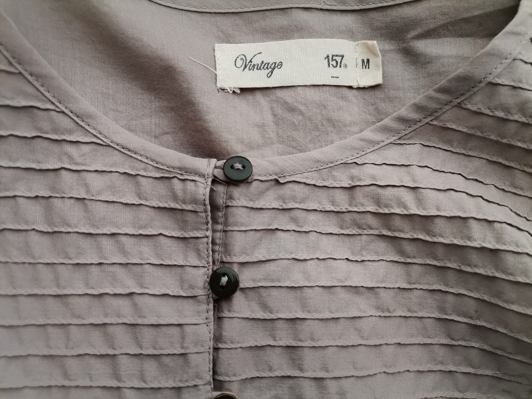 Vintage 157 Stl M Färg Grå Rund urringning Popover Blus Knappar Långärmad Material Bomull 100%