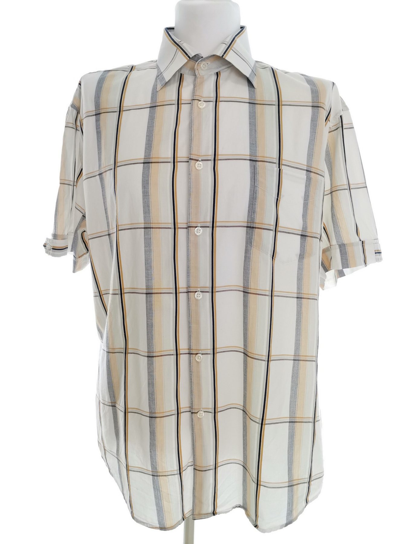 BEN SHERMAN Stl 4 (XL) Färg Elfenben Rutigt Krage Herr skjorta, casual Kortärmad