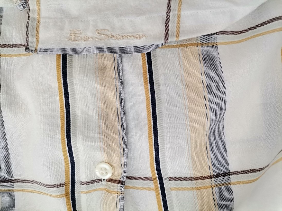 BEN SHERMAN Stl 4 (XL) Färg Elfenben Rutigt Krage Herr skjorta, casual Kortärmad