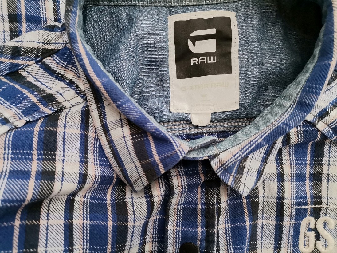 G-Star Raw Stl XL Färg Blå Rutigt Krage Herr skjorta, casual Långärmad Material Bomull 100%