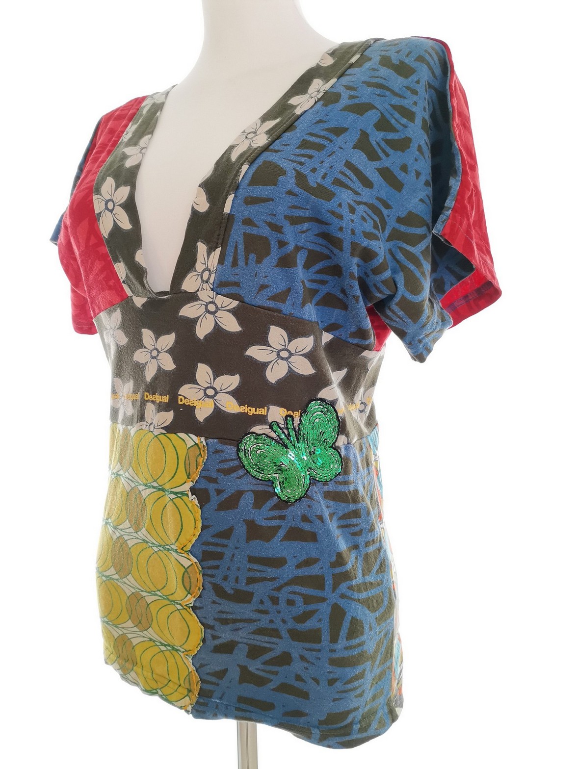 DESIGUAL Stl M Färg Färgglad V-ringning Blus Kortärmad Material Bomull 100%