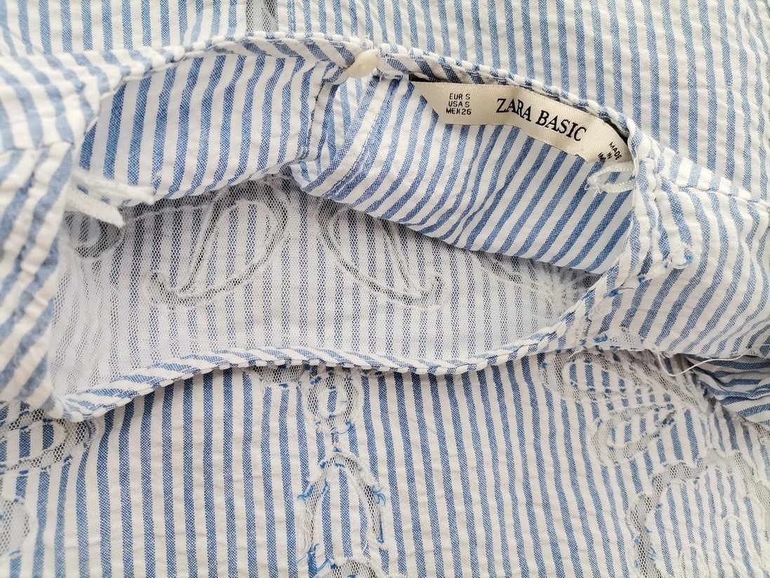 ZARA BASIC Stl S Färg Blå Ränder Rund hals Blus Kortärmad