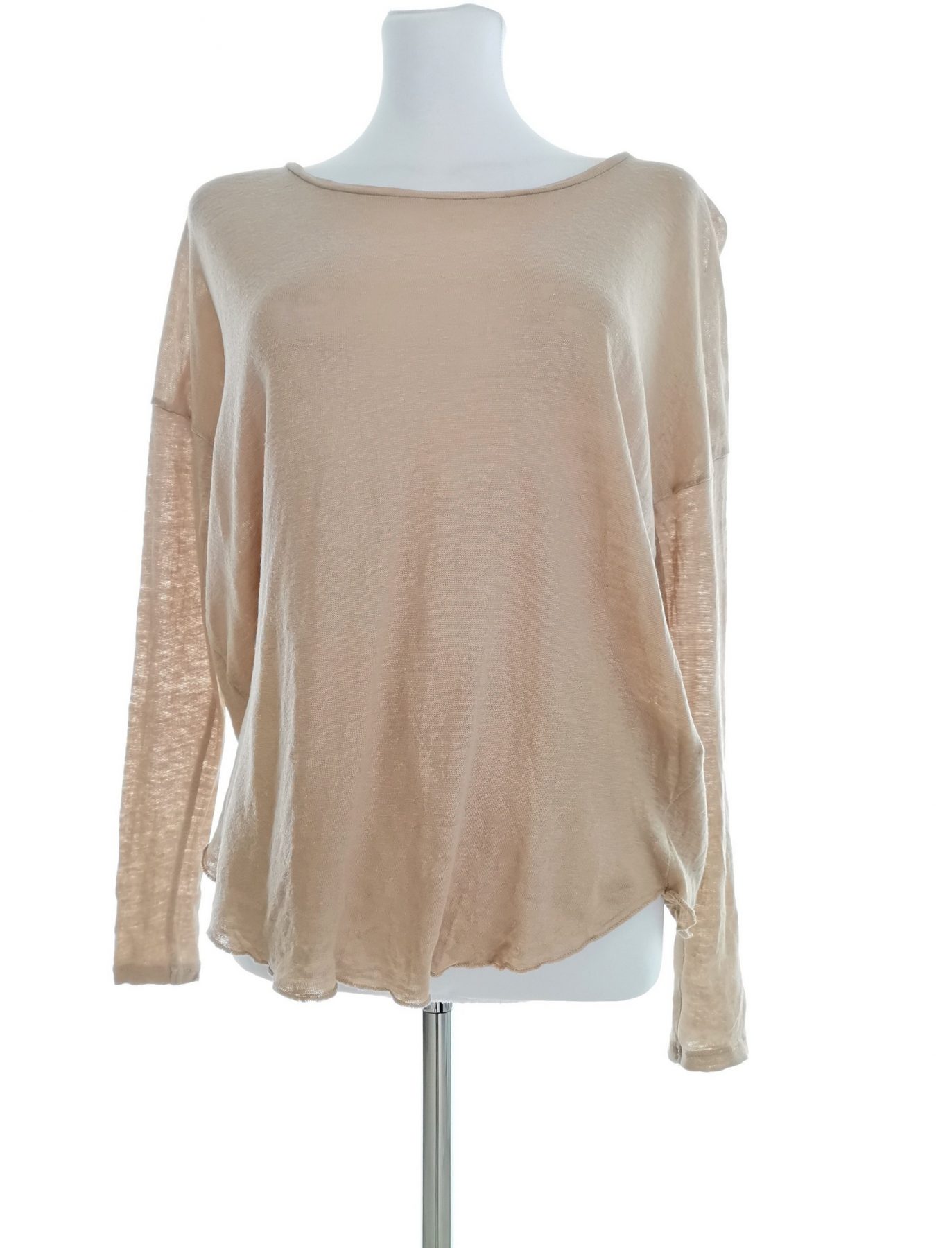 Monrow Stl XS Färg Beige Båtringning Blus Långärmad Material Lin 100%