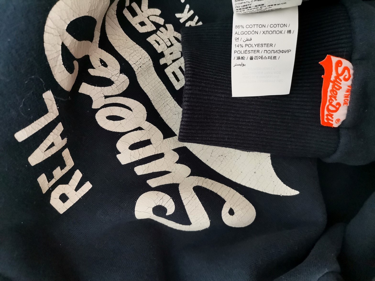 Superdry Stl L Färg Marinblå Huvtröja med Huva Långärmad Material Bomull