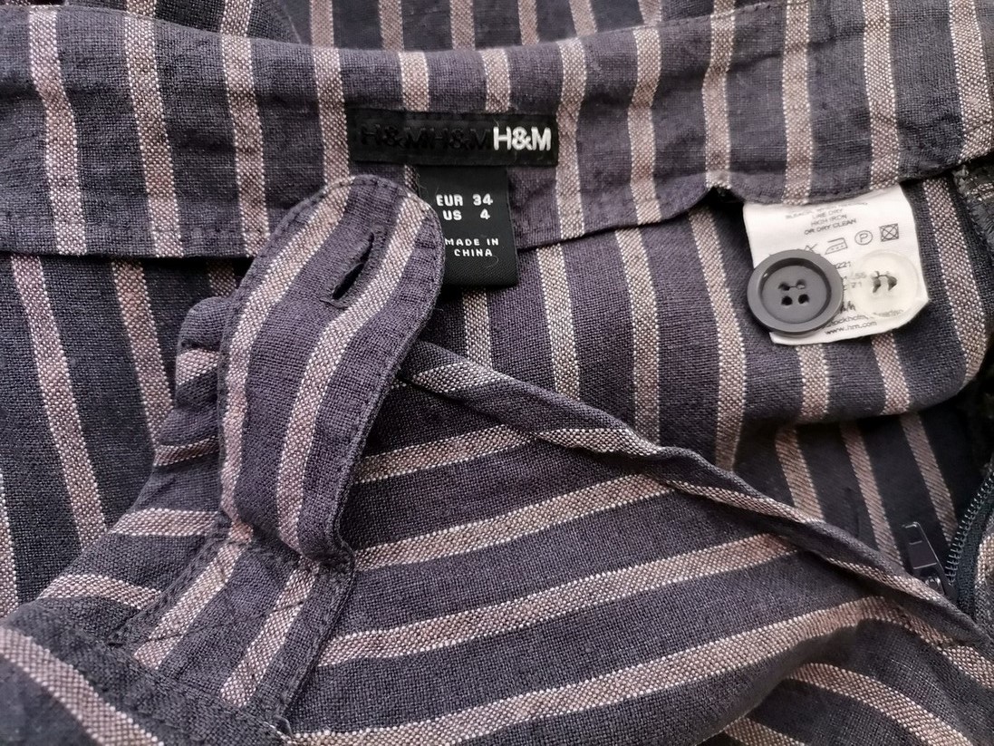 H&m Stl 34 Färg Marinblå Ränder A-linjekjol Midi Material Lin 100%