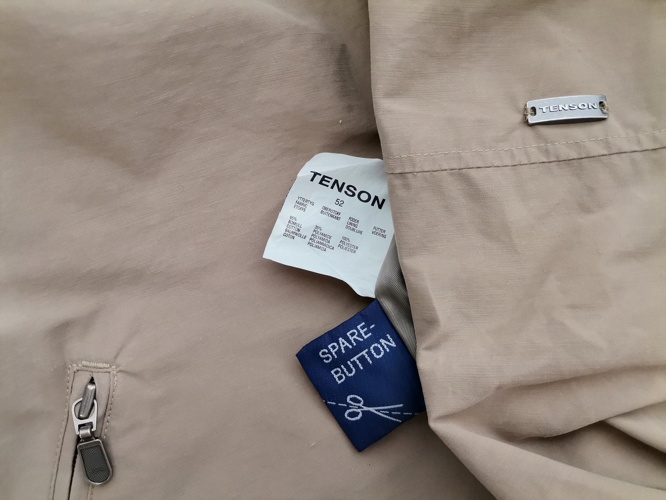 Tenson Stl 52 (XL) Färg Beige Herr Jacka Långärmad Material Bomull