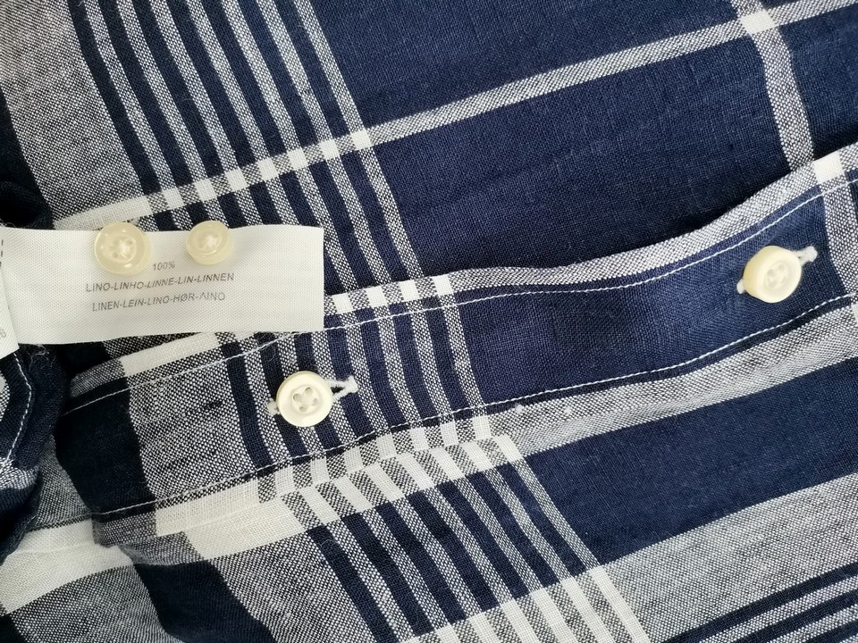 Massimo dutti Stl M Färg Marinblå Rutigt Krage Herr skjorta, casual Långärmad Material Lin 100%