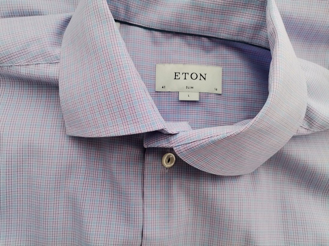 Eton Stl 16 (41) Färg Lila Rutigt Krage Herr Skjorta, elegant Långärmad Material Bomull 100%