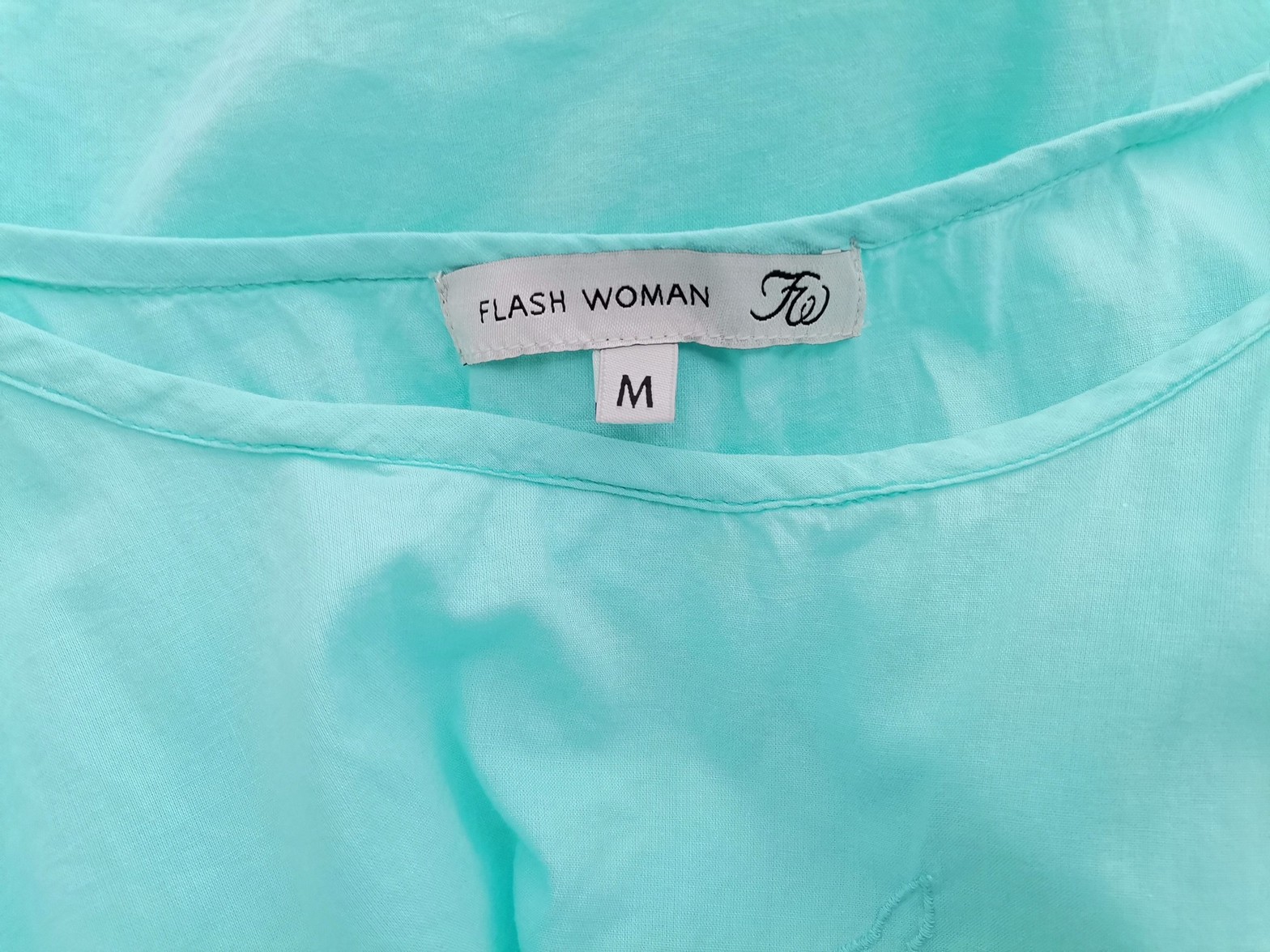 Flash Woman Stl M Färg Blå Rund urringning Blus Kortärmad Material Bomull 100%