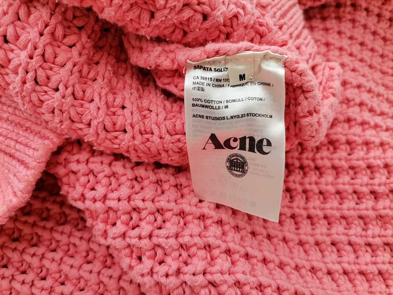 ACNE Studios Stl M Färg Rosa Rund urringning Tröja Långärmad Material Bomull 100% Grovstickat