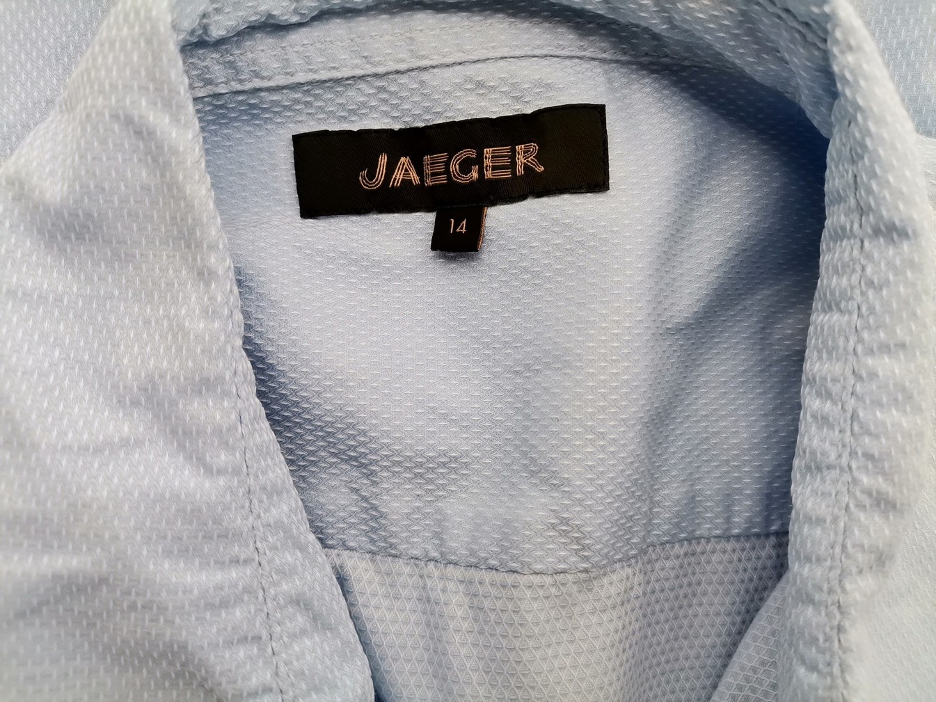 Jaeger Stl 14 (42) Färg Blå Krage Knäppt Skjort Blus ärm 3/4 Material Bomull 100%