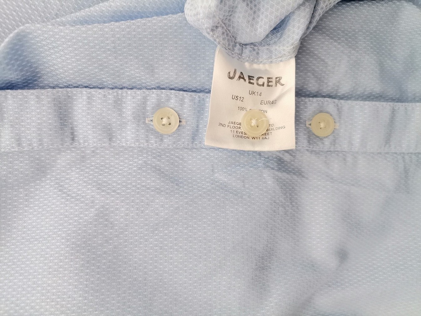 Jaeger Stl 14 (42) Färg Blå Krage Knäppt Skjort Blus ärm 3/4 Material Bomull 100%