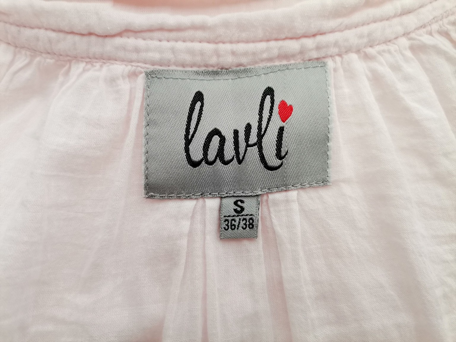 Lavli Stl S (36/38) Färg Rosa Keyhole Crew Neck Blus ärm 3/4 Material Bomull 100%