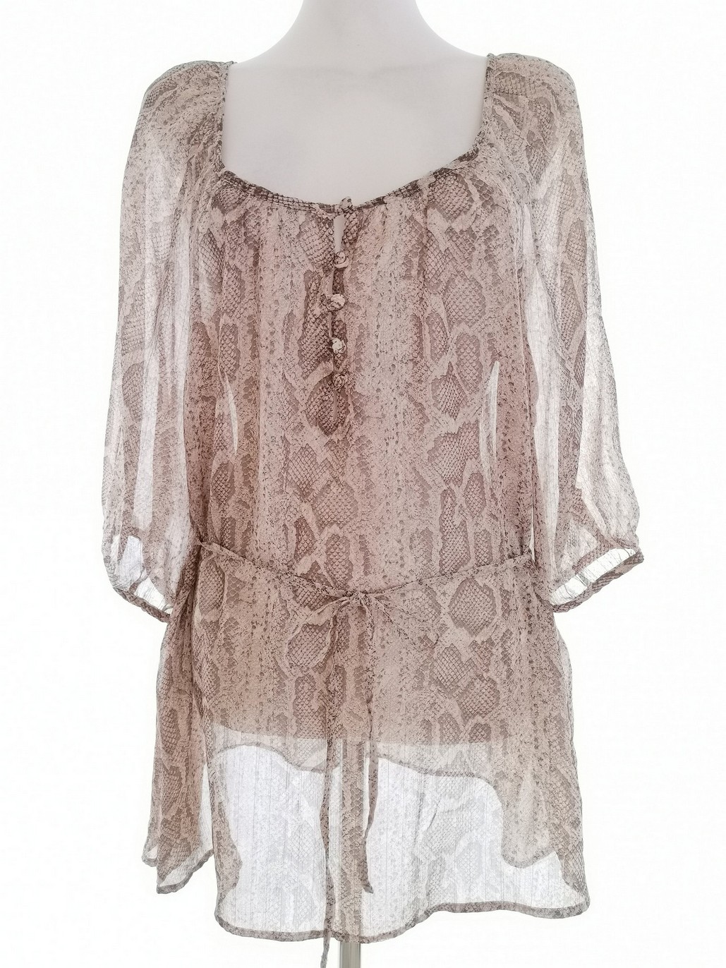 H&m Stl 8 (38) Färg Beige Djurtryck Kvadratisk urringning Tunika blus ärm 3/4