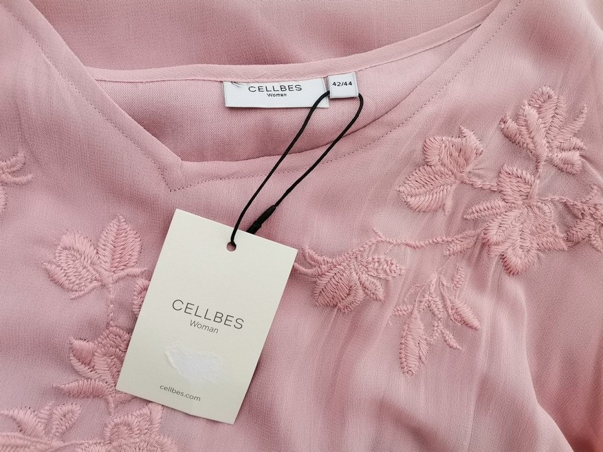 CELLBES Stl 42/44 Färg Rosa V-ringning Raka Klänningen Kortärmad Knälängd Material Viskos 100%