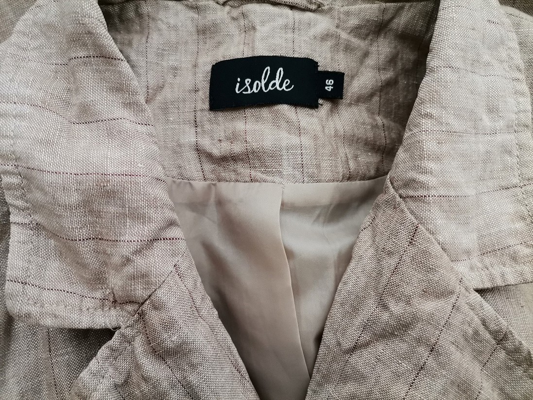 Isolde Stl 46 Färg Beige Ränder Krage Kavaj med knappar Långärmad Material Lin 100%