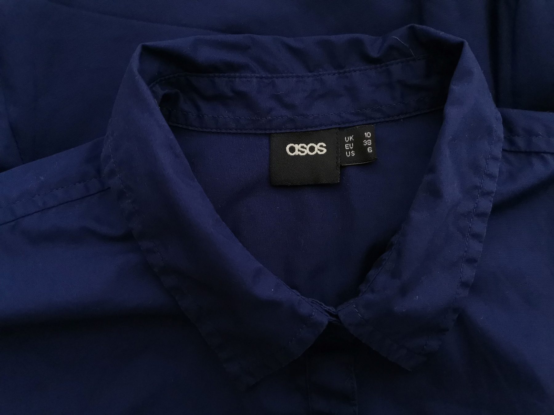 ASOS Stl 10 (38) Färg Marinblå Krage Knäppt Skjort Blus Långärmad Material Bomull 100%