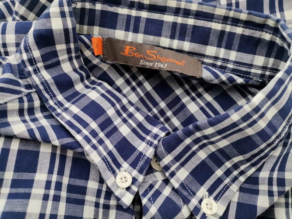 BEN SHERMAN Stl M Färg Blå Rutigt Krage Herr skjorta, casual Långärmad Material Bomull