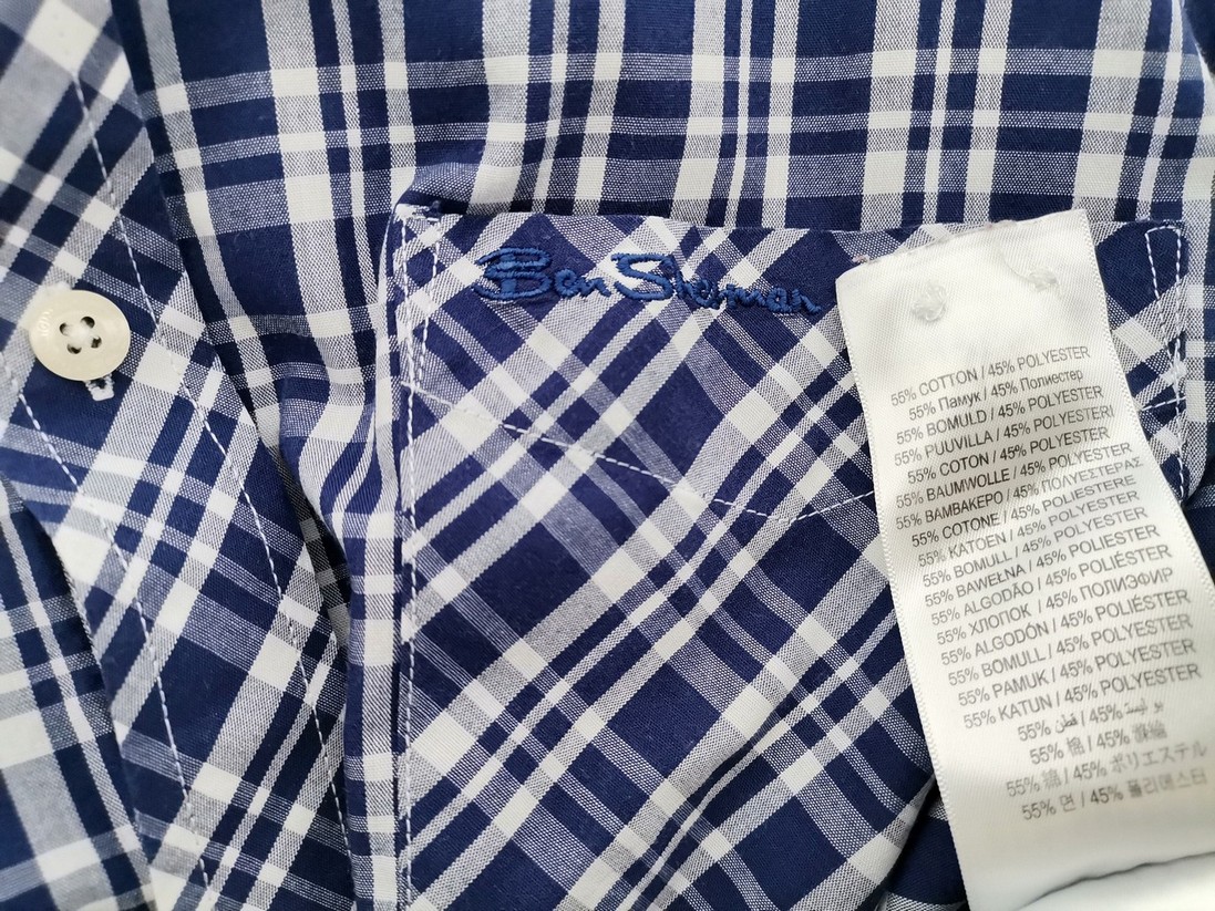 BEN SHERMAN Stl M Färg Blå Rutigt Krage Herr skjorta, casual Långärmad Material Bomull