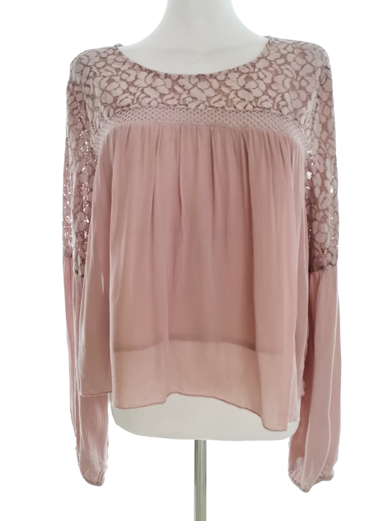 Cream Stl 42 Färg Pudrig Rosa Rund urringning Blus Långärmad