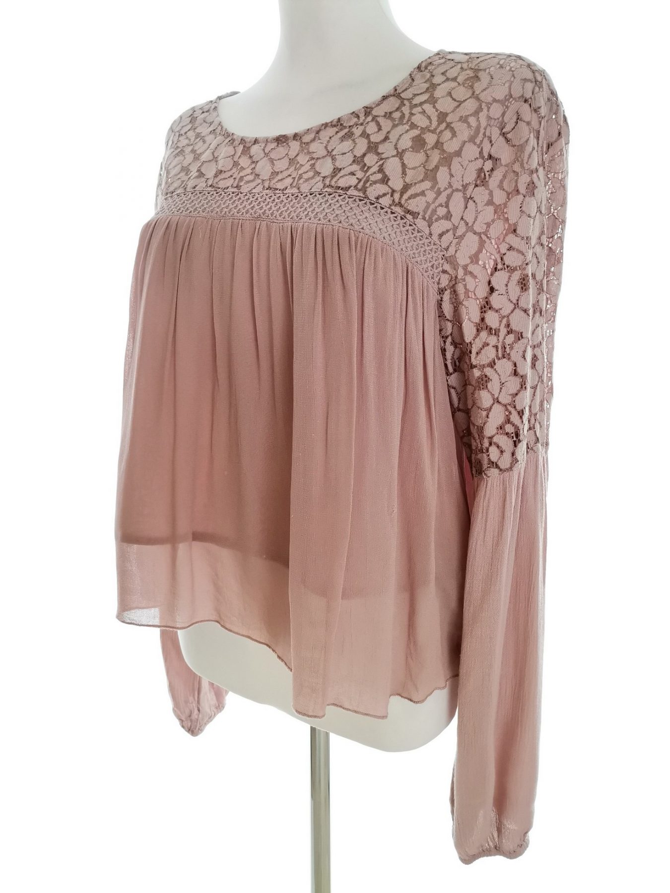 Cream Stl 42 Färg Pudrig Rosa Rund urringning Blus Långärmad