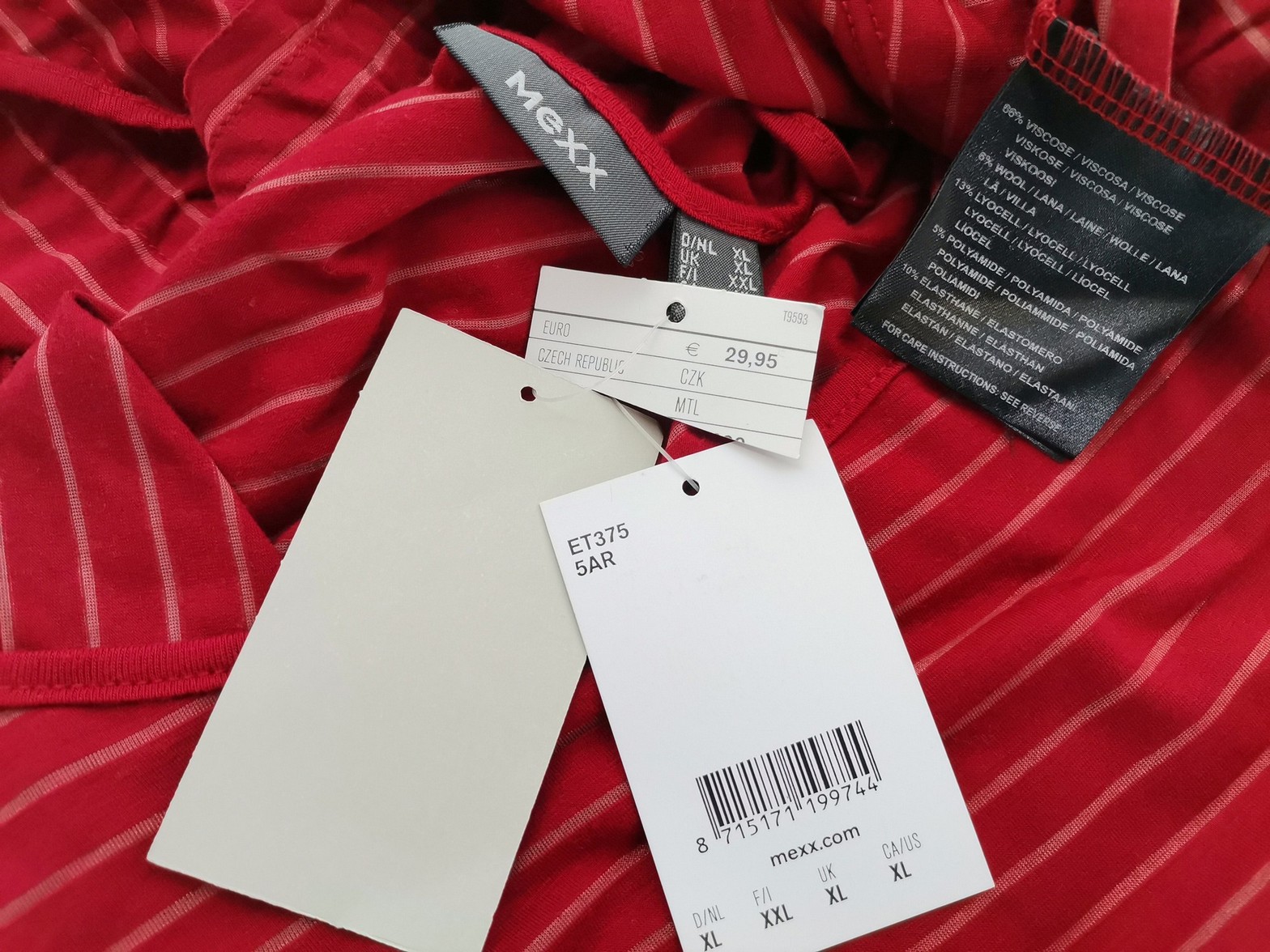 Mexx Stl XL Färg Röd Ränder U-ringning Blus Ärmlös Material Viskos