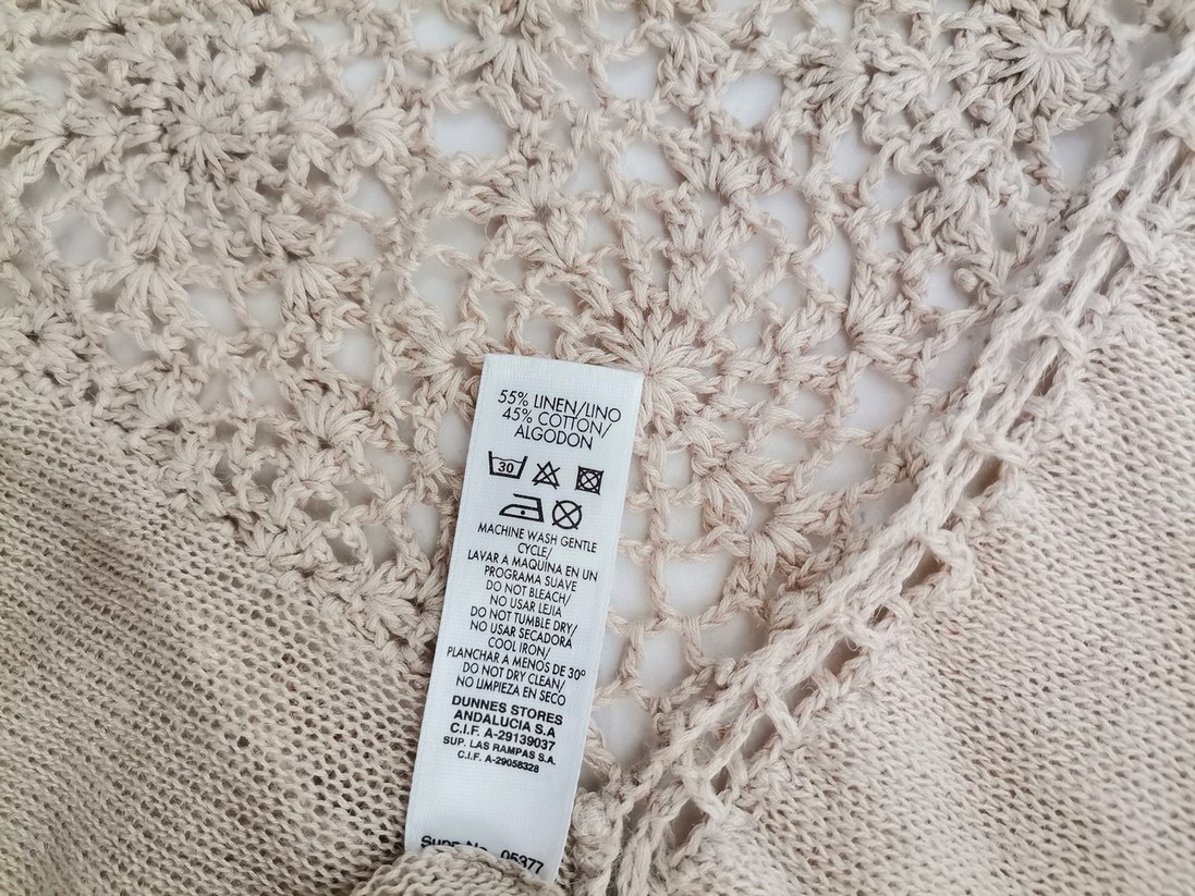 Dunnes stores Stl 10/12 (38/40) Färg Beige V-ringning Lång knuten kofta Kortärmad Material Lin Öppet stickat