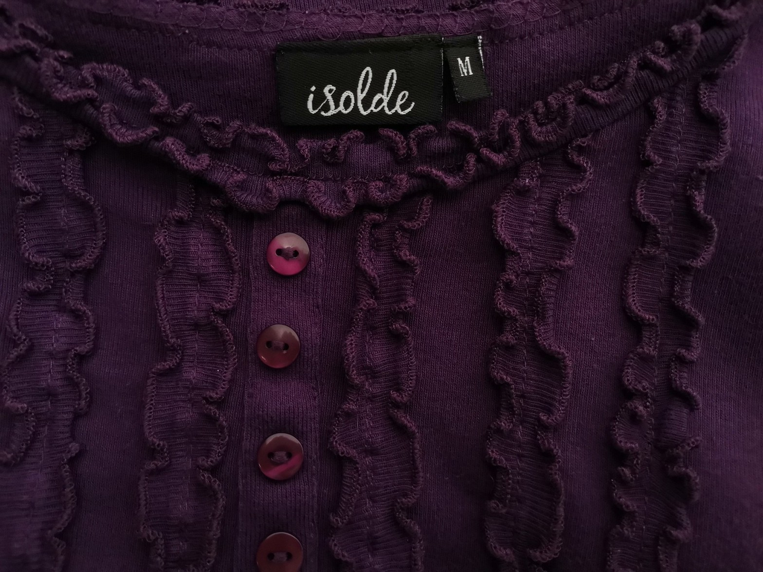 Isolde Stl M Färg Lila Rund urringning Peplum Blus ärm 3/4 Material Bomull 100%