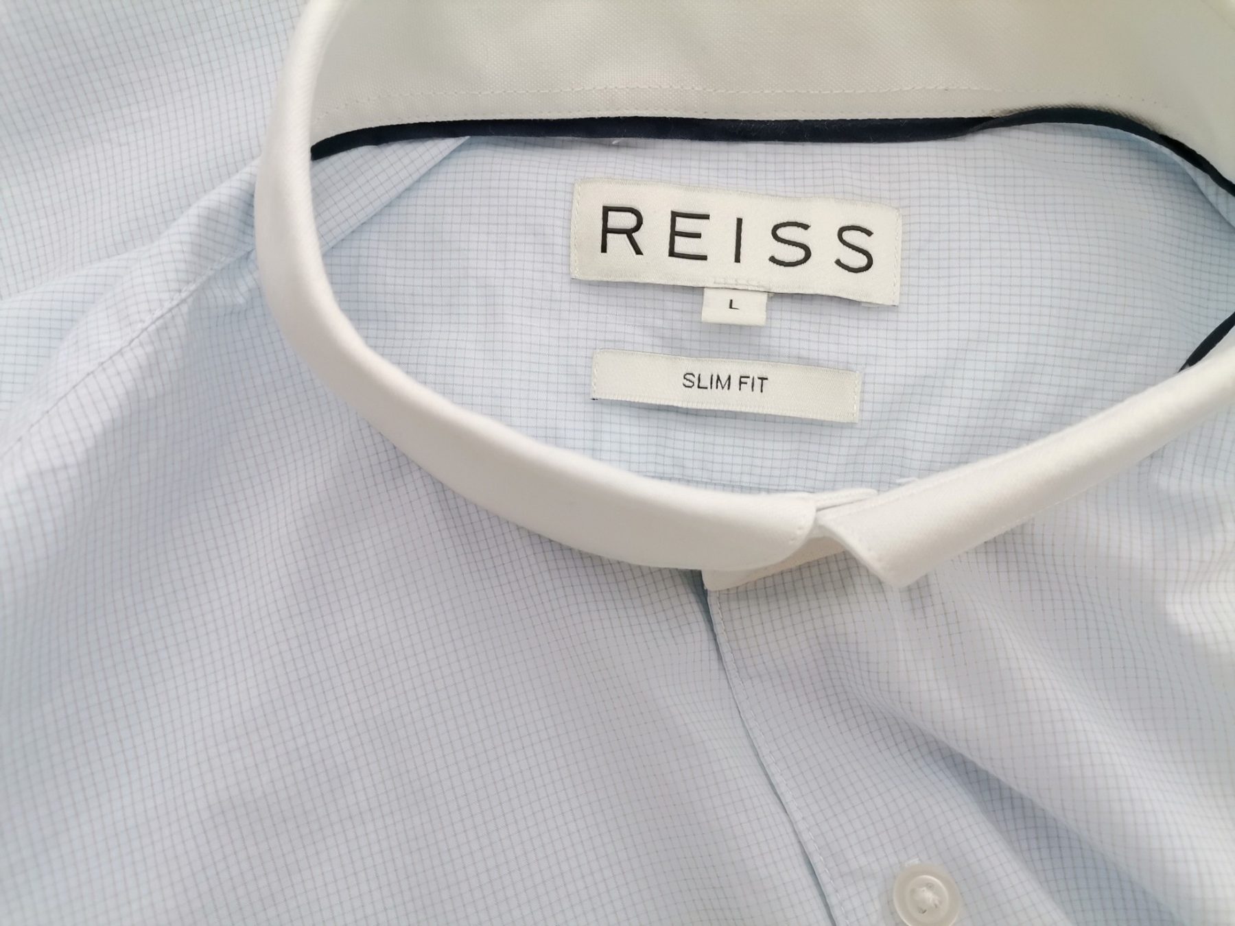 Reiss Stl L Färg Blå Rutigt Krage Herr skjorta, casual Långärmad Material Bomull 100%