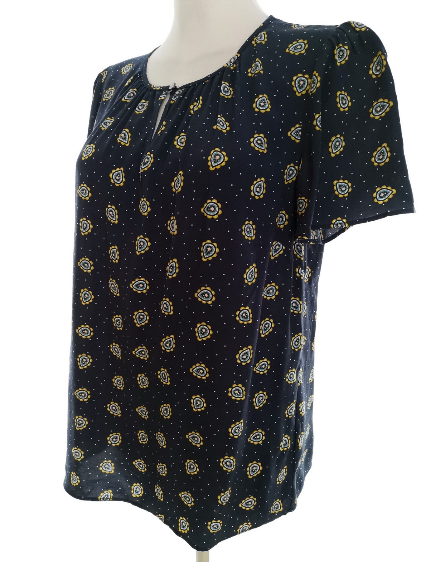 Boden Stl 8 (36) Färg Marinblå Paisley Keyhole Crew Neck Blus Kortärmad Material Viskos 100%