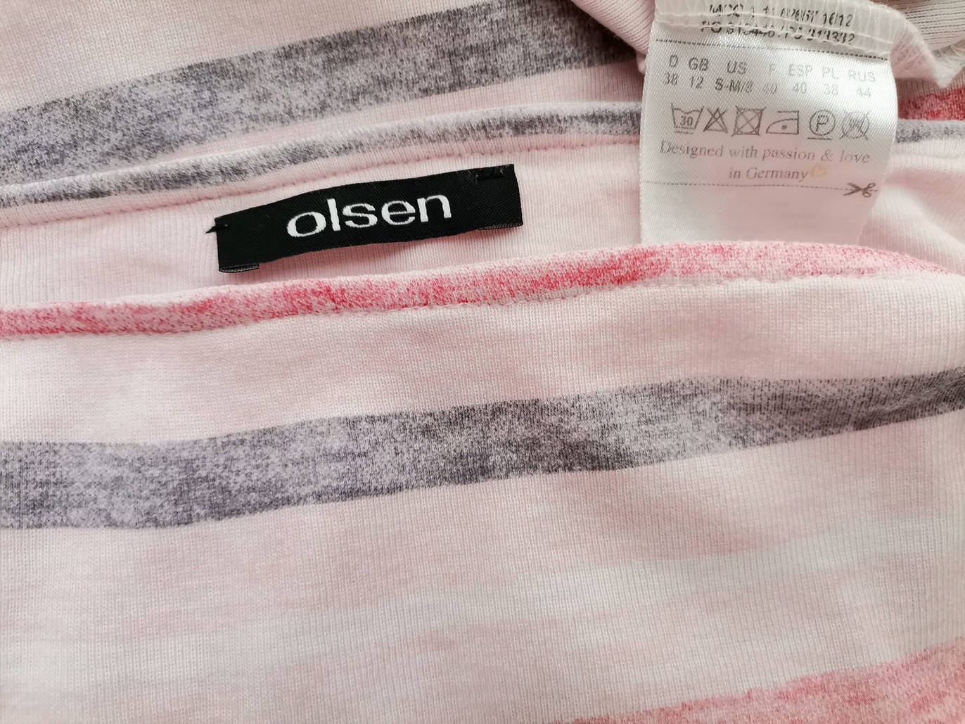 Olsen Stl 38 Färg Rosa Ränder Båtringning Blus ärm 3/4 Material Bomull 100%