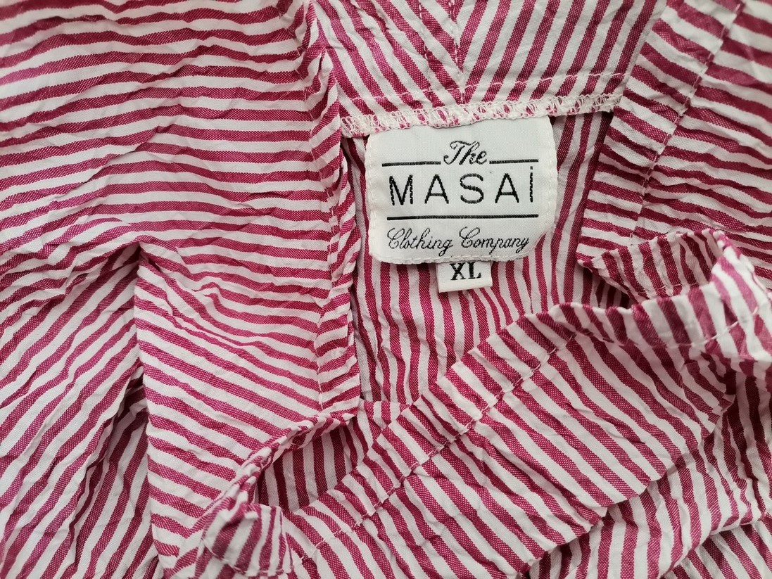 The Masai Stl XL Färg Rosa Ränder Draperad Raka Klänningen Kortärmad Midi Material Bomull