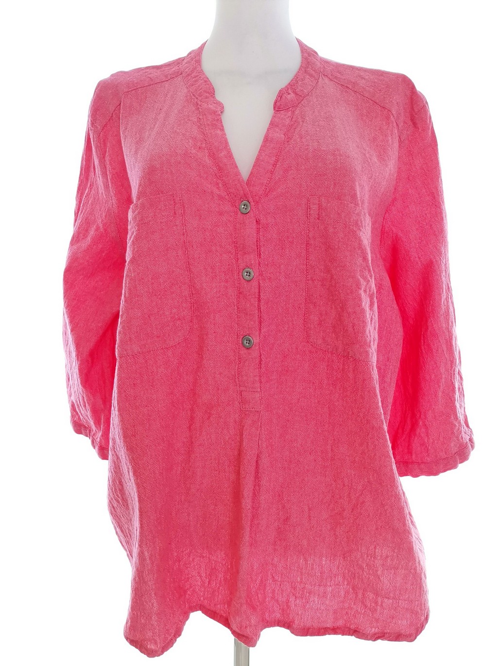 Isolde Stl XXL Färg Rosa Split Crew Neck Popover Blus Knappar ärm 3/4 Material Bomull 100%