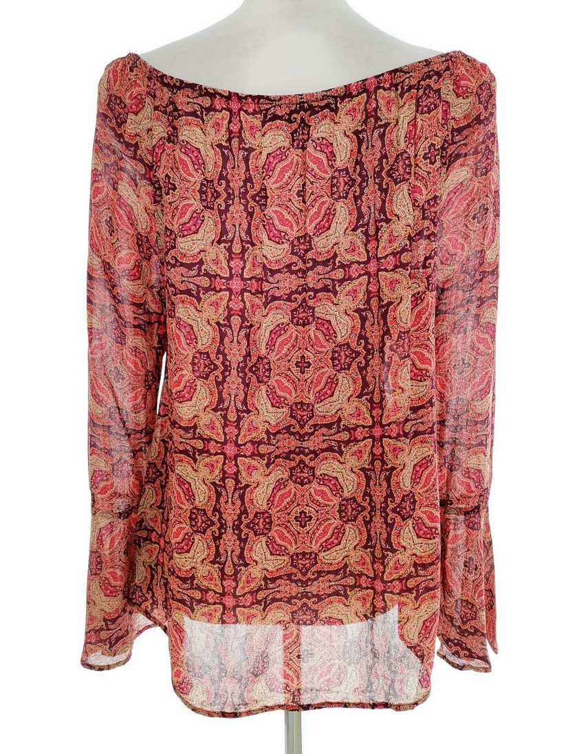 sanctuary Stl S Färg Purpur Damast Paisley Keyhole Crew Neck Blus ärm 3/4 Material Rayon 100%