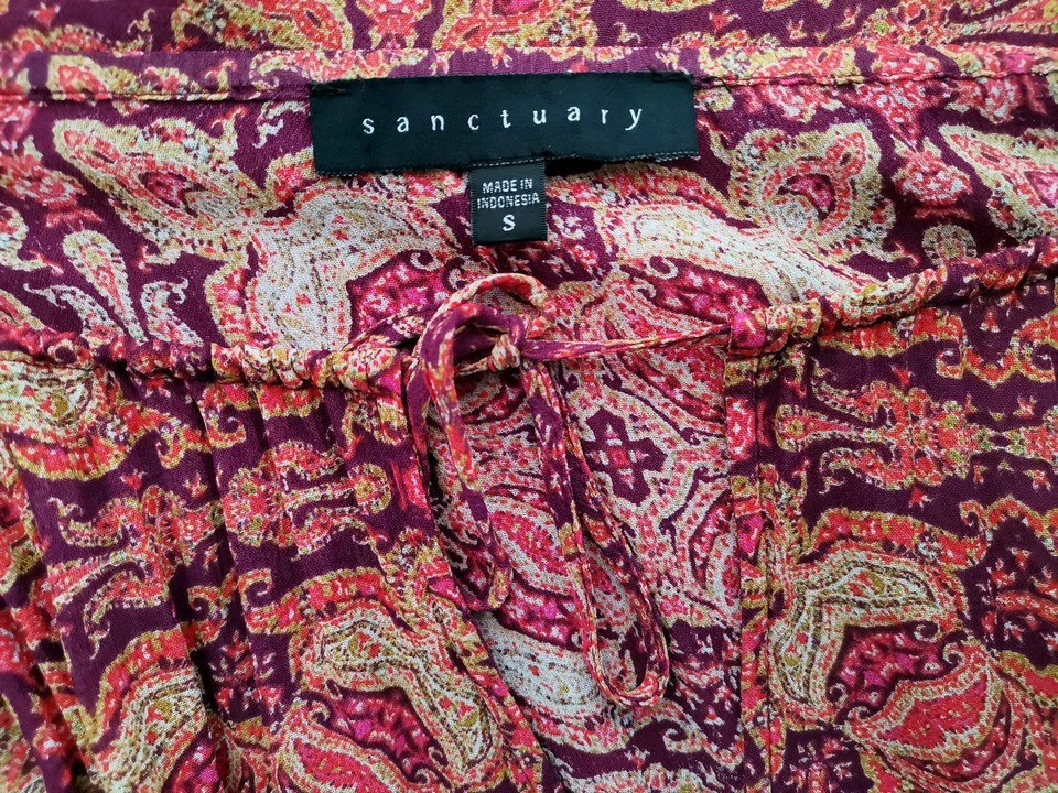 sanctuary Stl S Färg Purpur Damast Paisley Keyhole Crew Neck Blus ärm 3/4 Material Rayon 100%