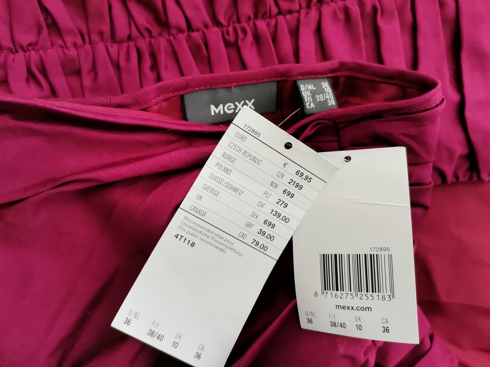 Mexx Stl 36 Färg Fuchsia Korsett Ärmlös Material Bomull 100%