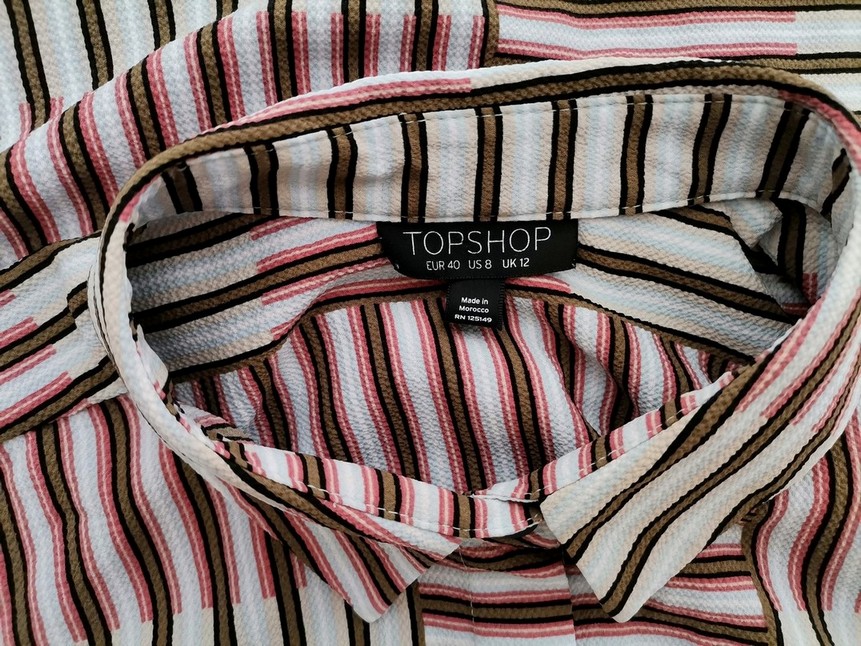 Topshop Stl 40 Färg Blå Ränder Krage Knäppt Skjort Blus Långärmad